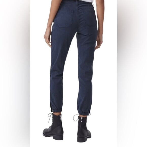 PAIGE Mayslie Sporty Navy Denim Black Side Stripe Utility Ankle Jogger 34 - Picture 2 of 4